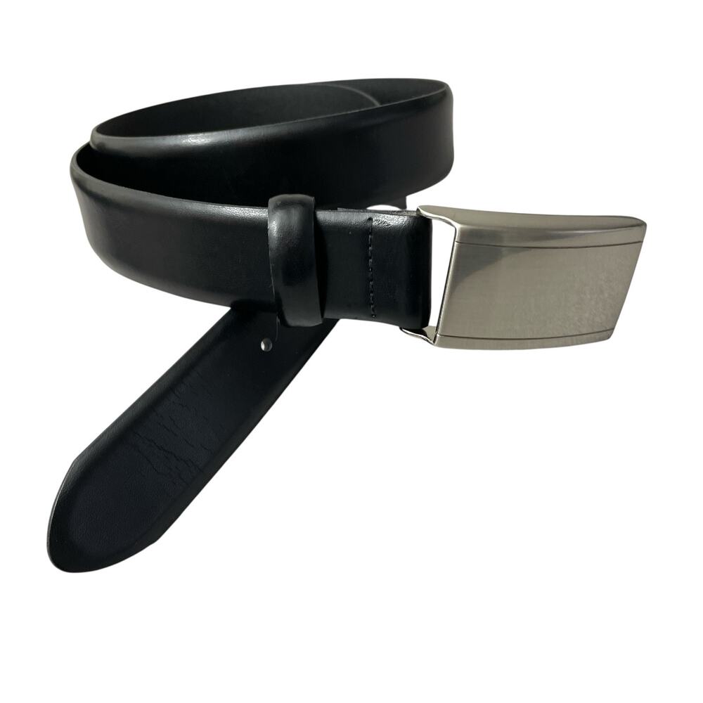 Bosca Black Leather Belt with Silver Buckle